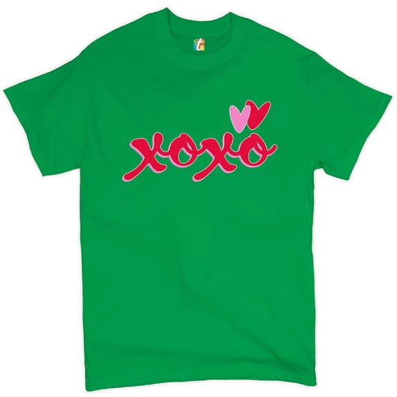 Tee Hunt XOXO T-shirt Romance Valentine's Day Hearts Passion Love Men's Tee, Green, 5X-Large