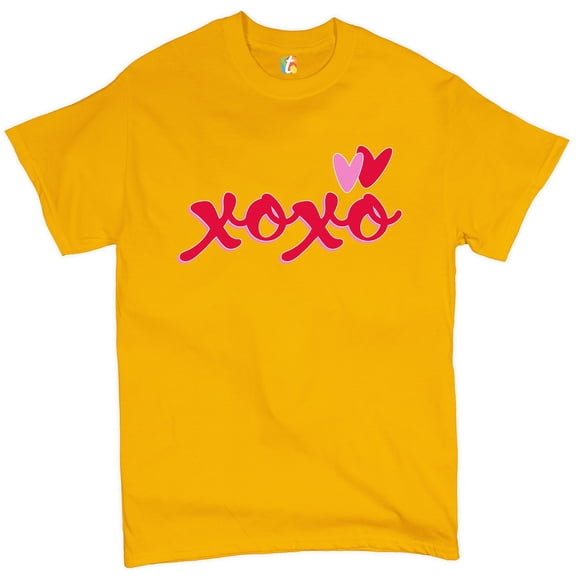 Tee Hunt XOXO T-shirt Romance Valentine's Day Hearts Passion Love Men's Tee, Yellow, X-Large