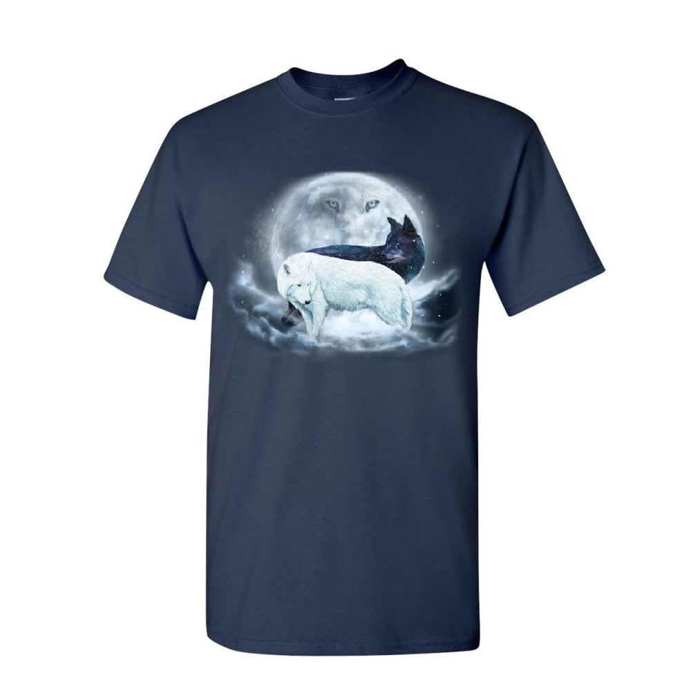 Maglietta Uomo Lupi Che Ululano Alla Luna &ndash; T-shirt Natura Selvaggia &ndash; 100% Cotone