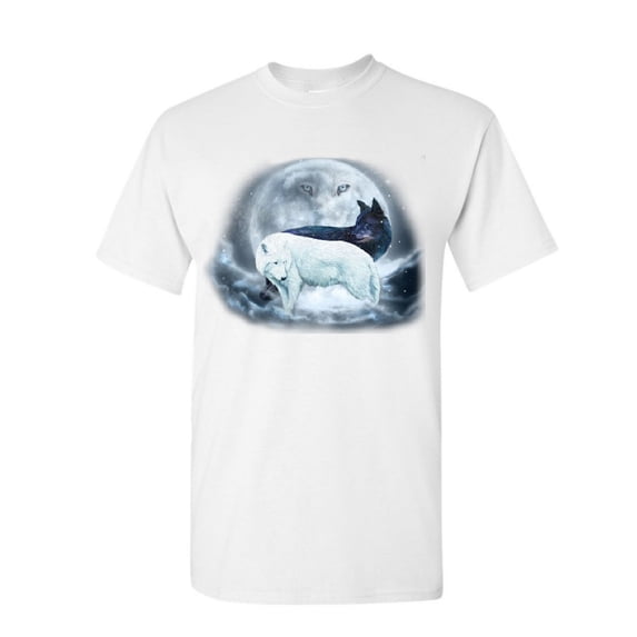 Tee Hunt Yin & Yang Wolves T-Shirt Animals Wildlife Nature Wolf Pack Moon Mens Shirt, White, XX-Large