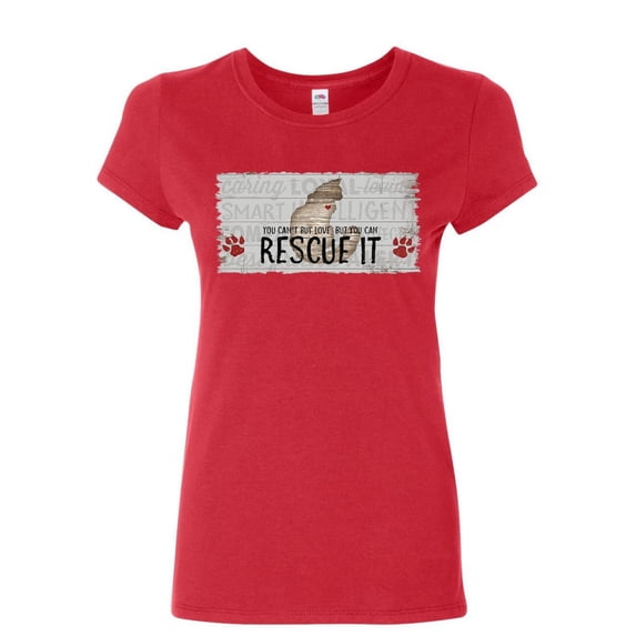 Tee Hunt You Can't Buy Love But You Can Rescue It Women's T-Shirt Pet Cat Kitten Shirt, Red, Small