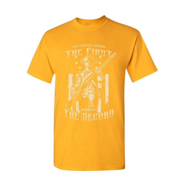 Tee Hunt You Can't Defend The First Without The Second T-Shirt Militia 2a Shirt, Yellow, Small
