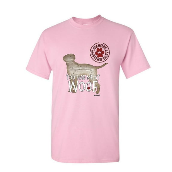 Tee Hunt You Had Me at Woof T-Shirt Pet Friend Dogs Doggie Puppy Paw Bark Mens Shirt, Light Pink, Large