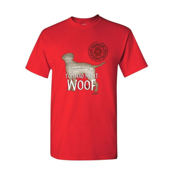 Tee Hunt You Had Me at Woof T-Shirt Pet Friend Dogs Doggie Puppy Paw Bark Mens Shirt, Red, Large