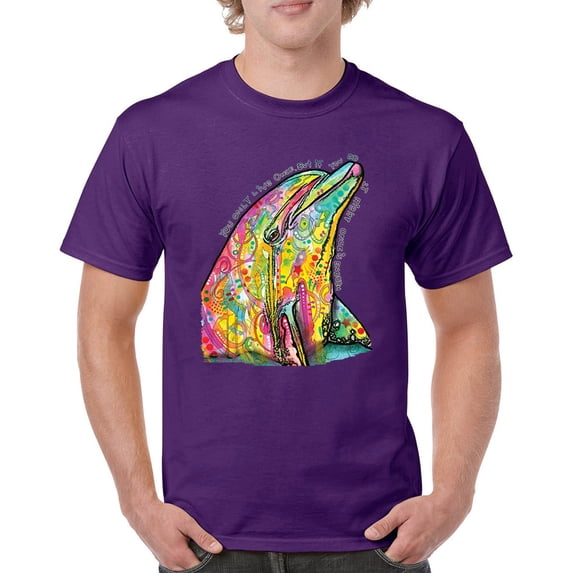 Tee Hunt You Only Live Once T-Shirt Cute Neon Dolphin Dean Russo Art Men's Tee, Purple, 5X-Large