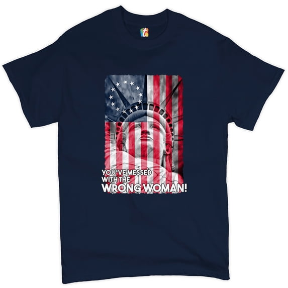 Tee Hunt You've Messed with The Wrong Woman T-Shirt Statue of Liberty USA Men's Tee, Navy Blue, XX-Large