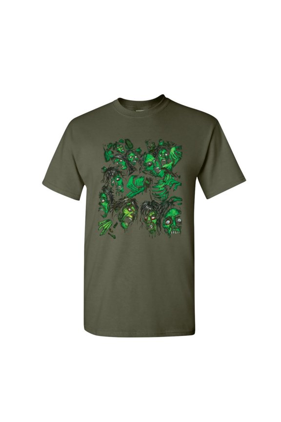 Zombie Pile T-Shirt Undead Rising Zombie Apocalypse Outbreak Mens Shirt, Military Green, Small
