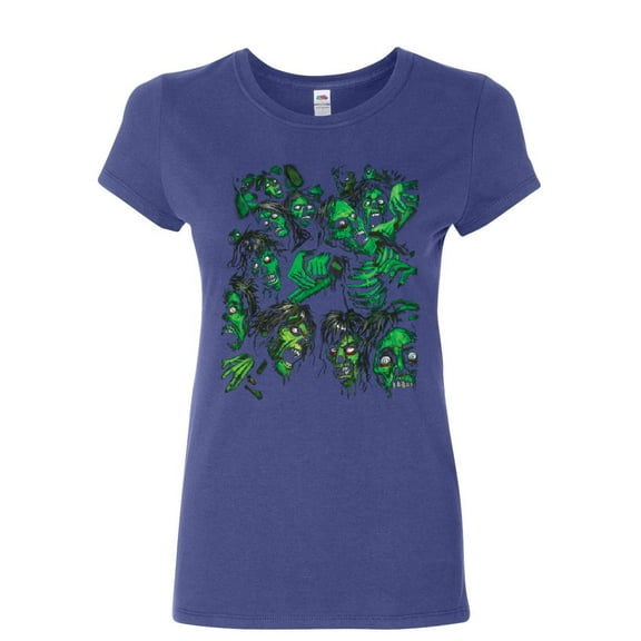 Tee Hunt Zombie Pile Women's T-Shirt Undead Rising Zombie Apocalypse Outbreak Shirt, Blue, Small