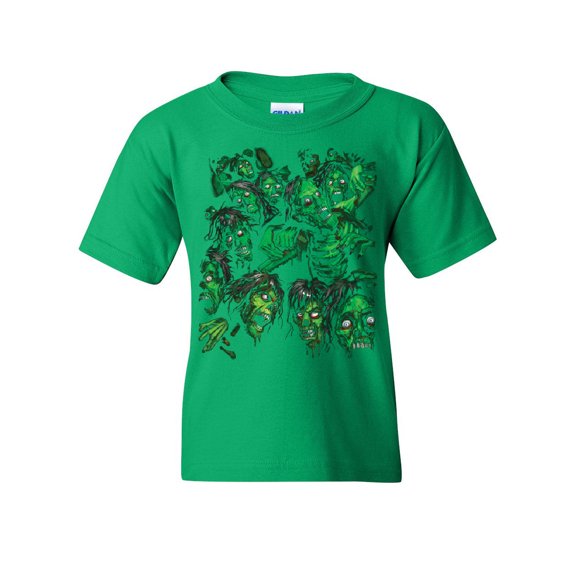 Tee Hunt Zombie Pile Youth T-Shirt Undead Rising Zombie Apocalypse Outbreak Kids Tee, Green, Medium