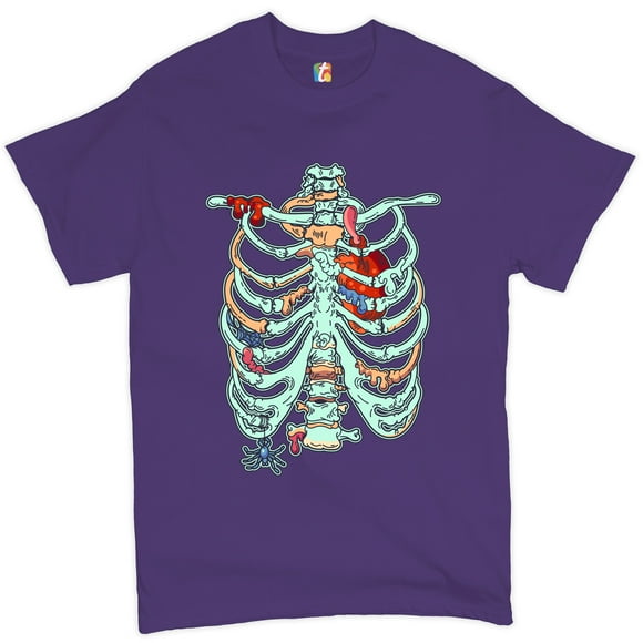Tee Hunt Zombie Rib Cage T-Shirt All Hallows' Eve Spooky Halloween Skeleton Men's Tee, Purple, 3X-Large