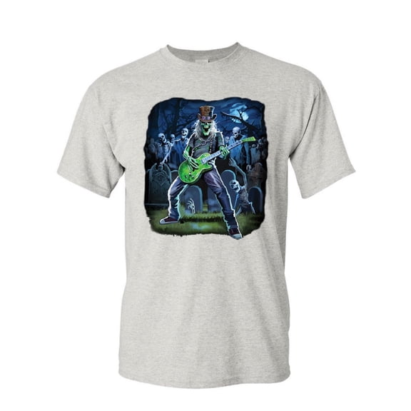 Tee Hunt Zombie Rock T-Shirt Heavy Death Metal Music Skull Hard Rock Mens Tee, Ash Gray, Medium