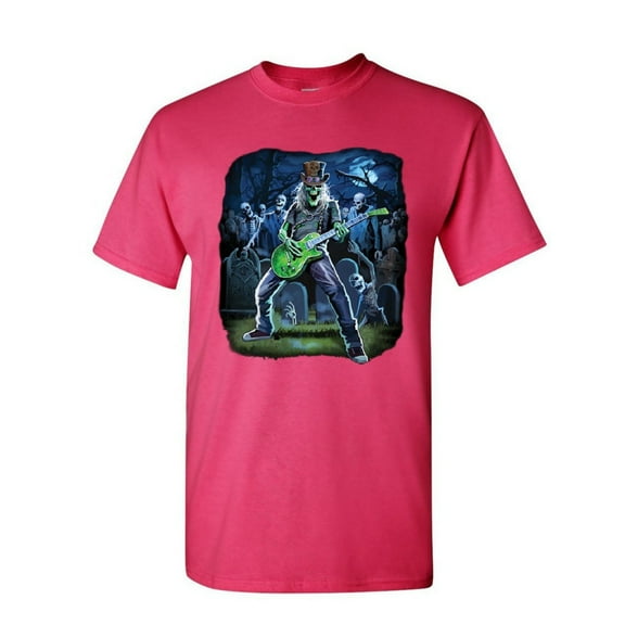 Tee Hunt Zombie Rock T-Shirt Heavy Death Metal Music Skull Hard Rock Mens Tee, Hot Pink, 4X-Large