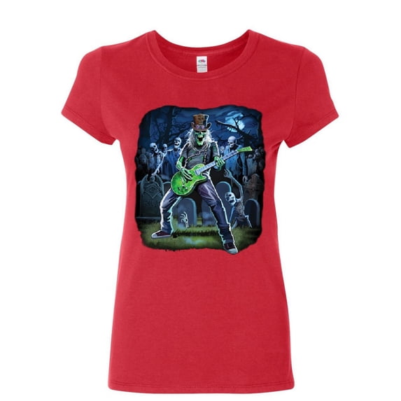 Tee Hunt Zombie Rock Women's T-Shirt Heavy Death Metal Music Skull Hard Rock, Red, Medium