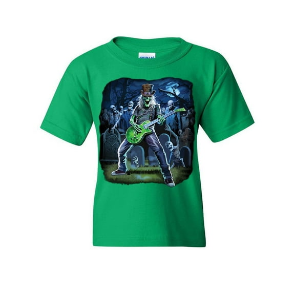 Tee Hunt Zombie Rock Youth T-Shirt Heavy Death Metal Music Skull Hard Rock, Green, Large