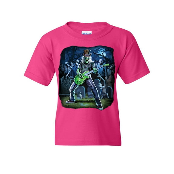 Tee Hunt Zombie Rock Youth T-Shirt Heavy Death Metal Music Skull Hard Rock, Pink, Large