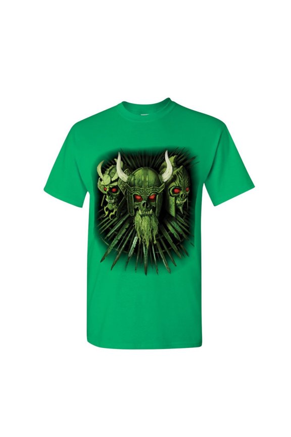 Zombie Warrior Skulls T-Shirt Viking Samurai Gladiator Undead Mens Shirt, Green, Medium
