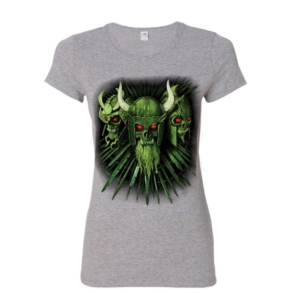Tee Hunt Zombie Warrior Skulls Women's T-Shirt Viking Samurai Gladiator Undead Shirt, Gray, Medium