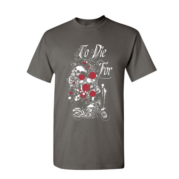 Tee Hunt to Die for T-Shirt Skulls Roses Motorcycle Biker Live to Ride Mens Shirt, Charcoal, XX-Large