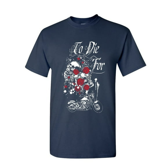 Tee Hunt to Die for T-Shirt Skulls Roses Motorcycle Biker Live to Ride Mens Shirt, Navy Blue, Medium