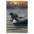 thumbnail image 1 of Tee Lake, Lewiston, Michigan, Loon Family Birch Wood Wall Sign (6x9 Rustic Home Decor, Ready to Hang Art), 1 of 5