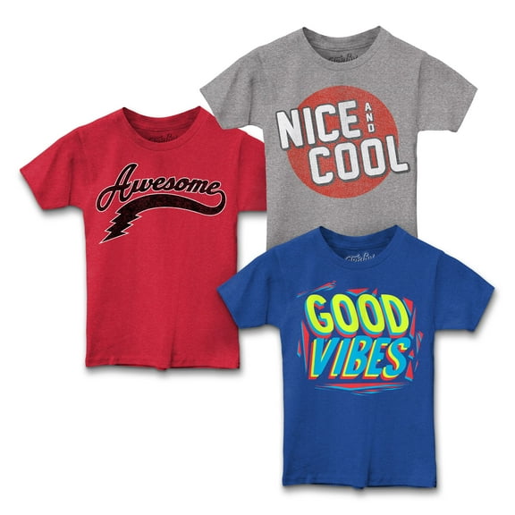 Tee Luv Awesome and Good Vibes Boys' Retro Tee Shirts, Toddler, Size 2T, 3-Pack