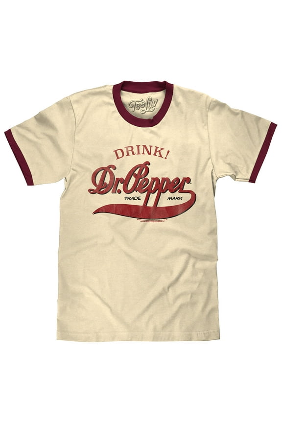 Drink Dr Pepper Vintage Soda Logo Ringer Tee Shirt (Men's) (L)