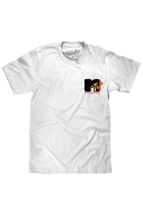 Men's 80s MTV Front and Back Print Music Television Logo Shirt (3XL)