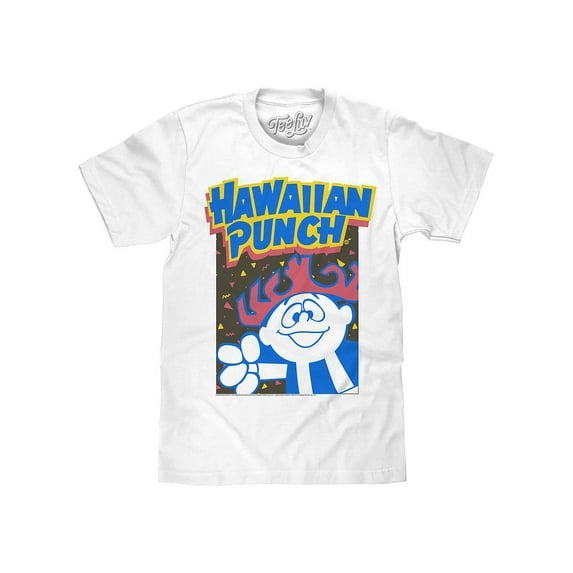 Tee Luv Men's 90s Hawaiian Punch Neon Graphic White Shirt (M)