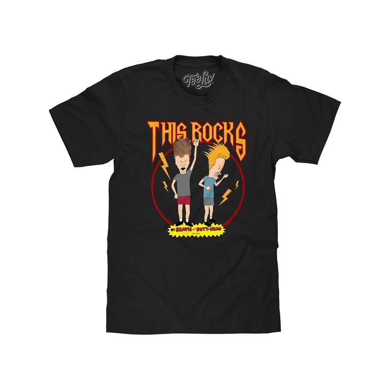 Tee Luv Men's Beavis and Butt-Head This Rocks Cartoon T Tee Luv Men's Beavis and Butt-Head This Rocks Cartoon T