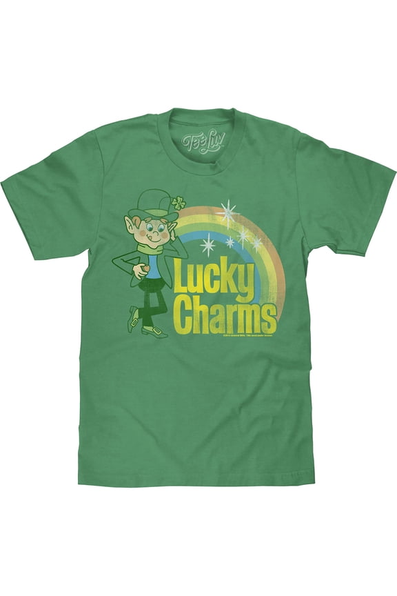 Men's Big and Tall Retro Lucky Charms Cereal Cartoon Mascot Shirt (3XLB)