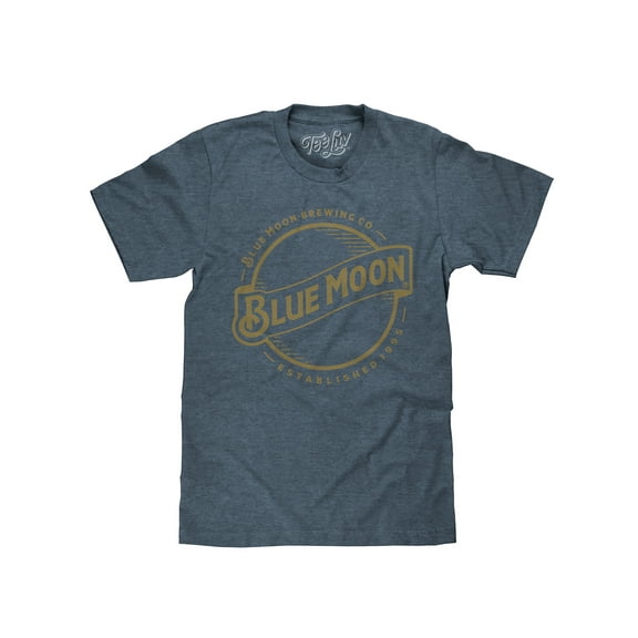 Tee Luv Men's Blue Moon Brewing Company Gold Logo Beer T-Shirt (L)