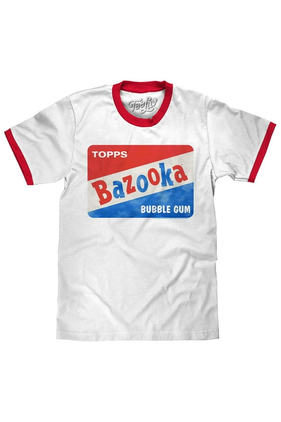 Men's Faded Bazooka Bubble Gum Candy Ringer Tee Shirt (M)