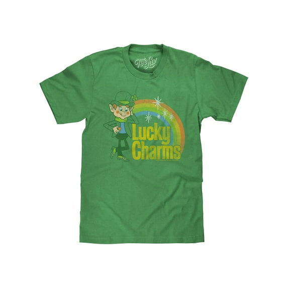 Tee Luv Men's Faded Lucky Charms Cereal Leprechaun Kelly Green Heather Shirt (S)