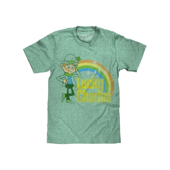 Tee Luv Men's Faded Lucky Charms Cereal Leprechaun Kelly Snow Shirt (M)