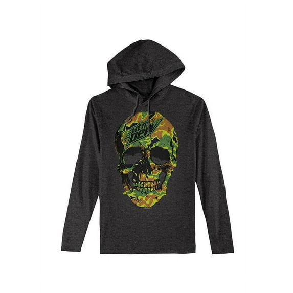 Tee Luv Men's Faded MTN Dew Soda Camo Skull Long Sleeve Hooded Shirt (L)