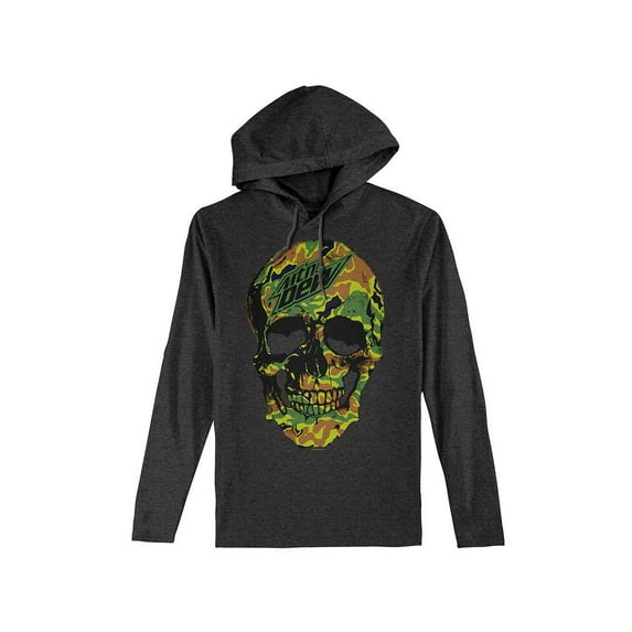 Tee Luv Men's Faded MTN Dew Soda Camo Skull Long Sleeve Hooded Shirt (M)
