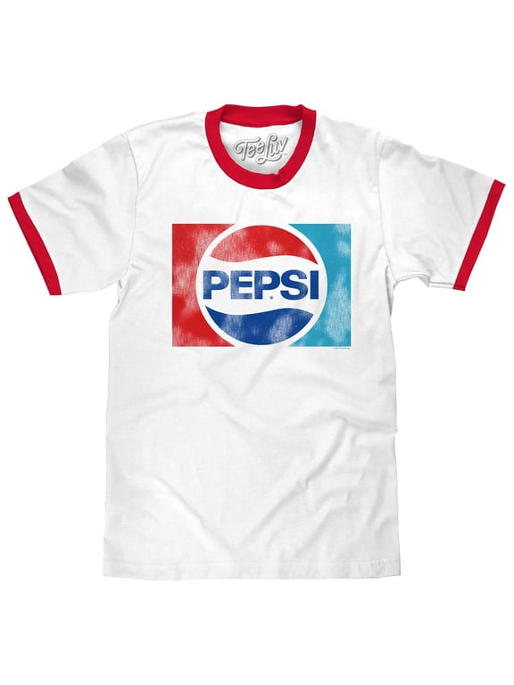 Faded Pepsi 70s Logo White and Red Ringer T-Shirt (Men's) (L)