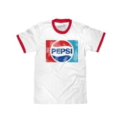 Tee Luv Faded Pepsi 70s Logo White and Red Ringer T-Shirt Mens S
