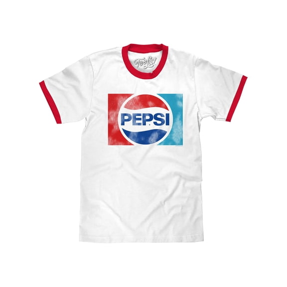 Tee Luv Faded Pepsi 70s Logo White and Red Ringer T-Shirt (Men's) (XL)