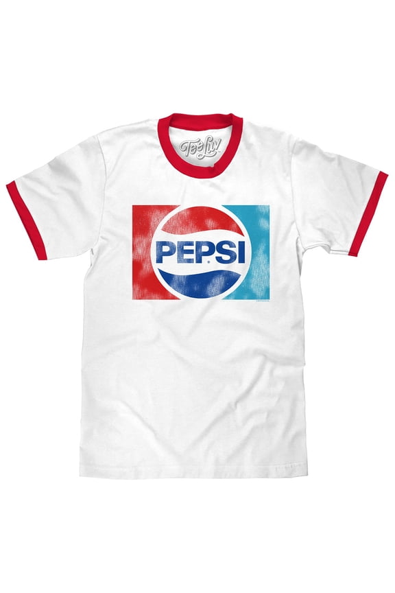 Faded Pepsi 70s Logo White and Red Ringer T-Shirt (Men's) (XL)