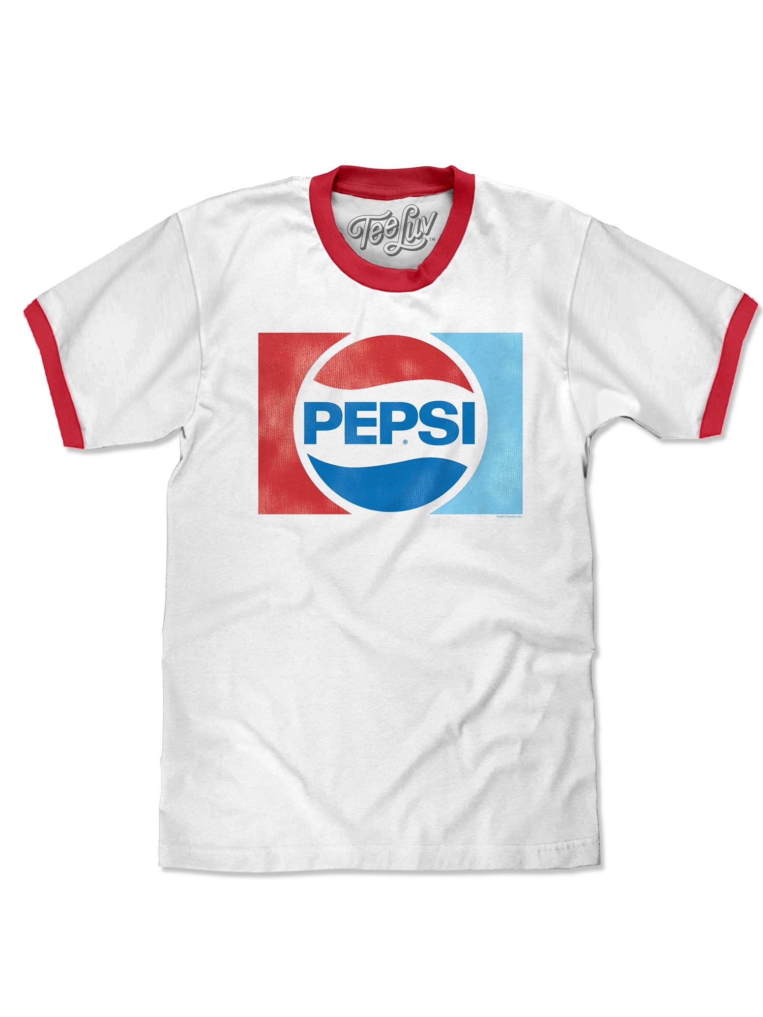 Tee Luv Men's Faded Pepsi 70s Logo White and Red Ringer T-Shirt (XXL ...