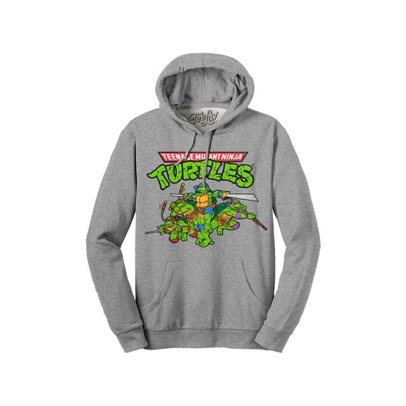 Tee Luv Men's Faded Teenage Mutant Ninja Turtles Cartoon Cast Hoodie (M)