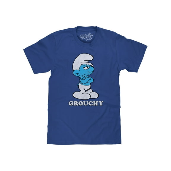 Tee Luv Men's Faded The Smurfs Grouchy Cartoon Character T-Shirt (S)