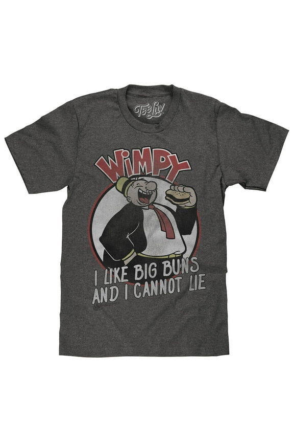 Faded Wimpy I Like Big Buns Popeye Cartoon Character T-Shirt (Men's) (XXL)
