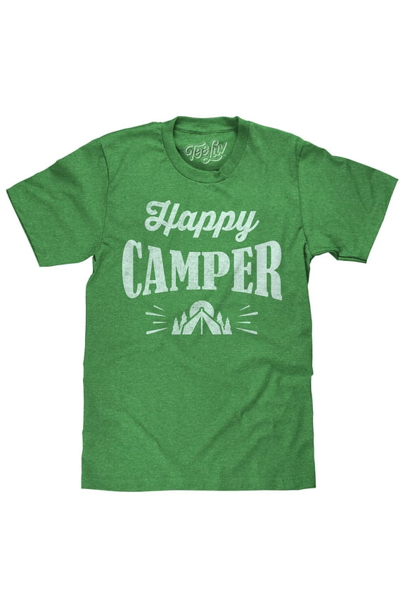 Men's Happy Camper Shirt - Graphic Camping Tent T-Shirt (L)