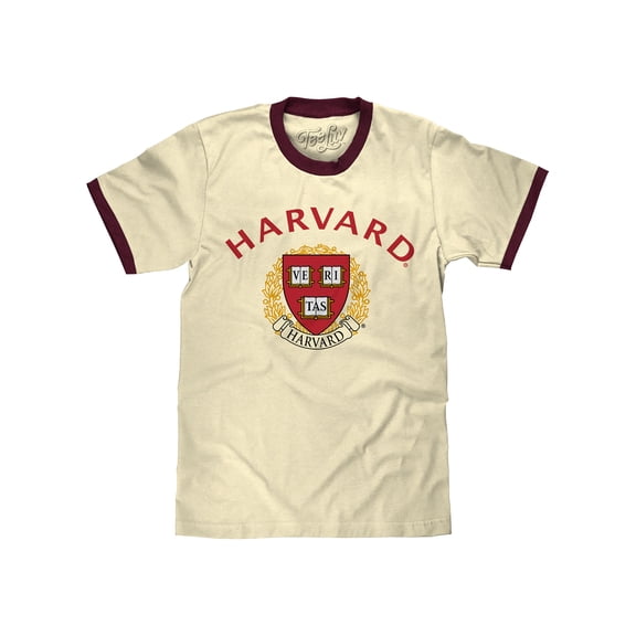Tee Luv Men's Harvard University Veritas Ringer Shirt (S)