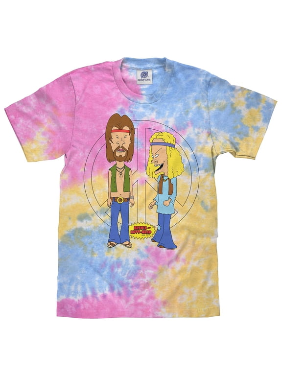 Hippie Beavis and Butt-Head Cartoon Character Tie Dye Shirt (Men's) (L)