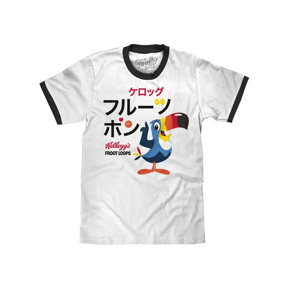 Tee Luv Men's Japanese Froot Loops Cereal Toucan Sam Ringer Tee Shirt (S)