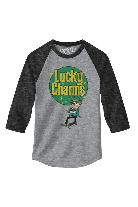 Tee Luv Men's Lucky Charms Raglan 3/4 Sleeve Cereal Shirt (XXL)