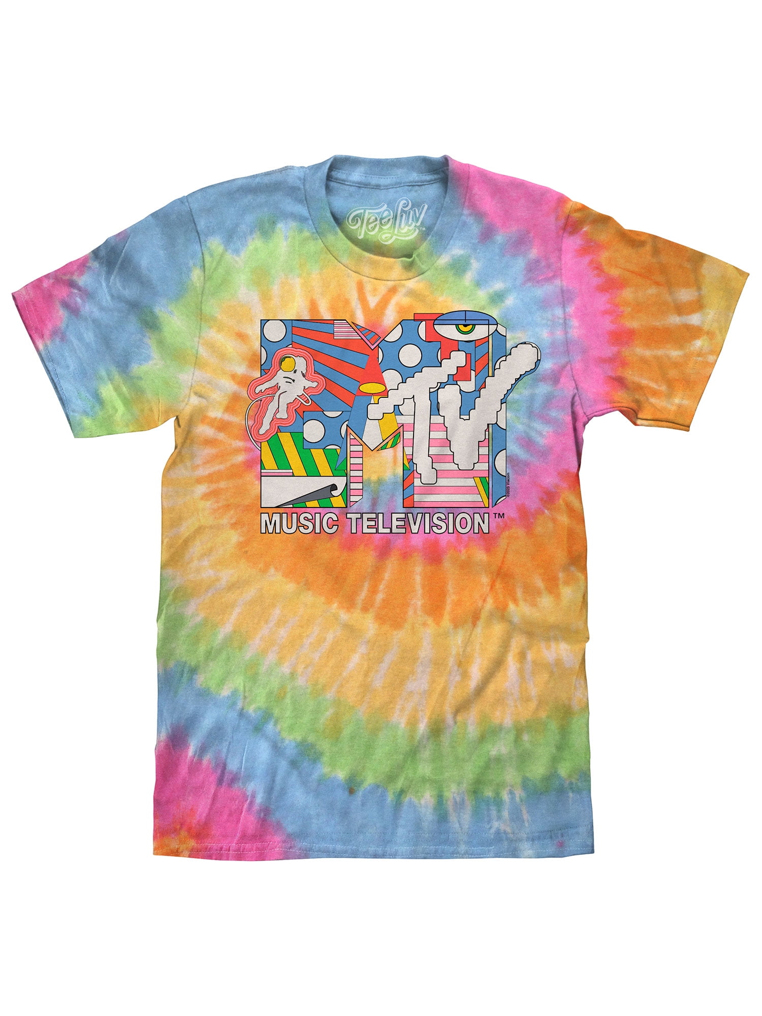 Tee Luv Men's MTV Music Television Psychedelic Logo Tie Dye T-Shirt (S ...